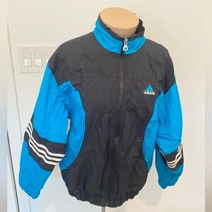 Vintage 90's ADIDAS Black & Turquoise Blue Track Soccer Windbreaker Jacket